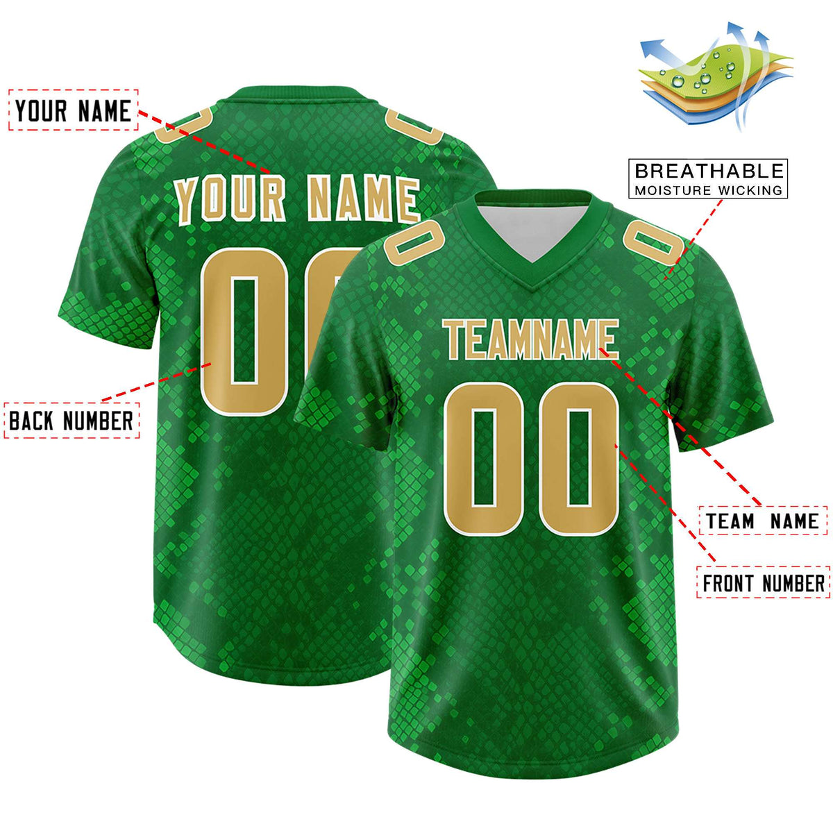 Custom Kelly Green Personalized Snakeskin Graffiti Pattern Authentic Football Jersey