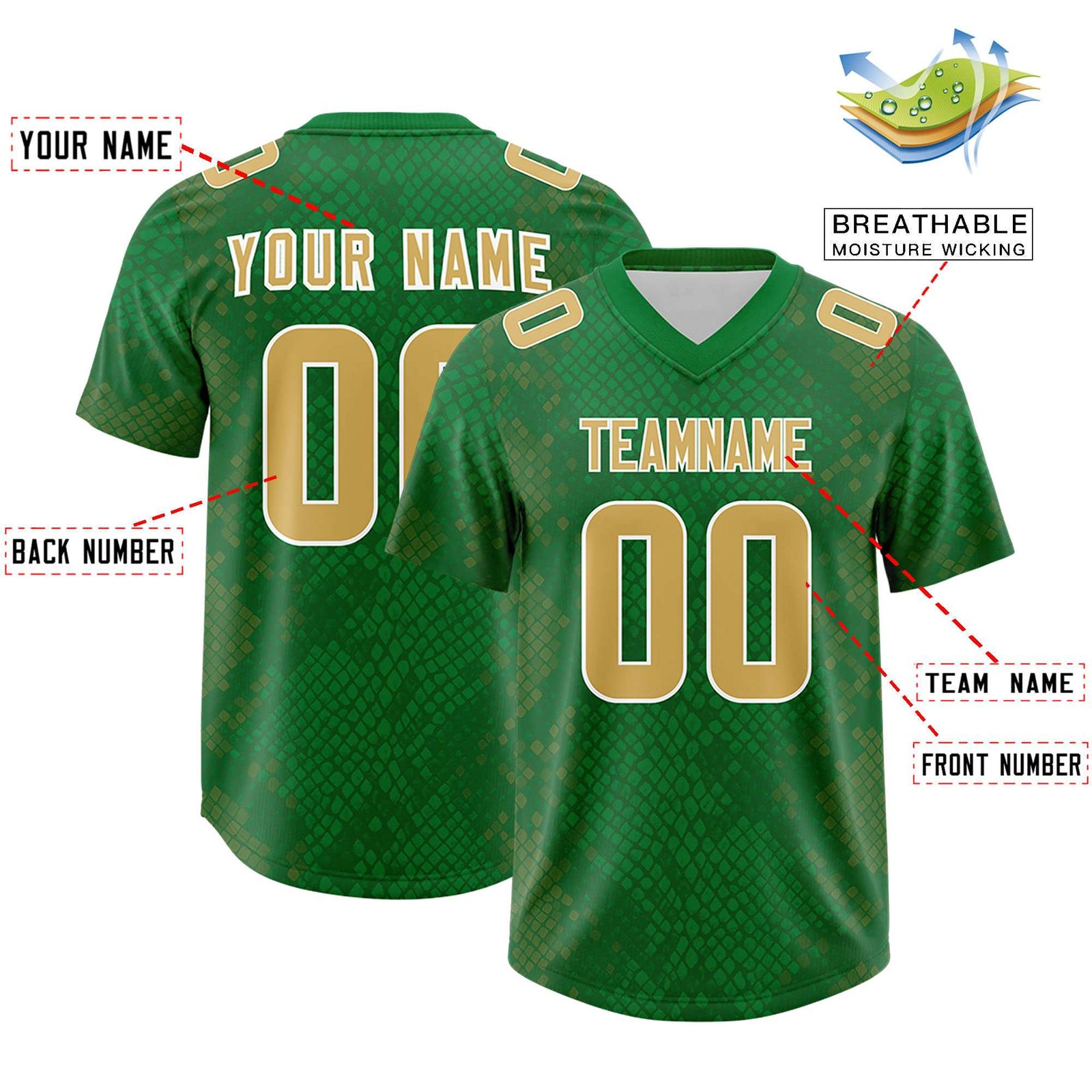 Custom Kelly Green Personalized Snakeskin Graffiti Pattern Authentic Football Jersey