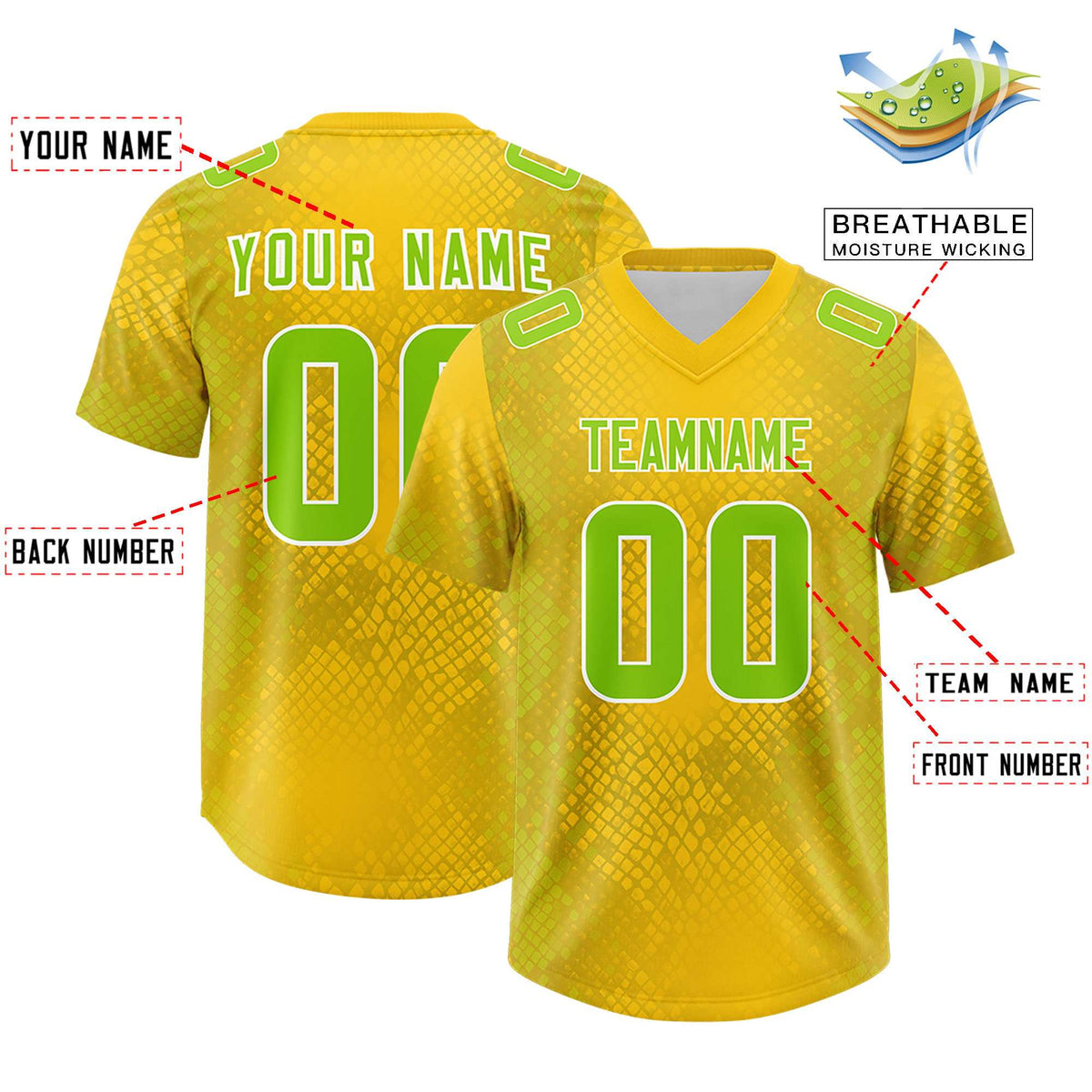 Custom Gold Personalized Snakeskin Graffiti Pattern Authentic Football Jersey