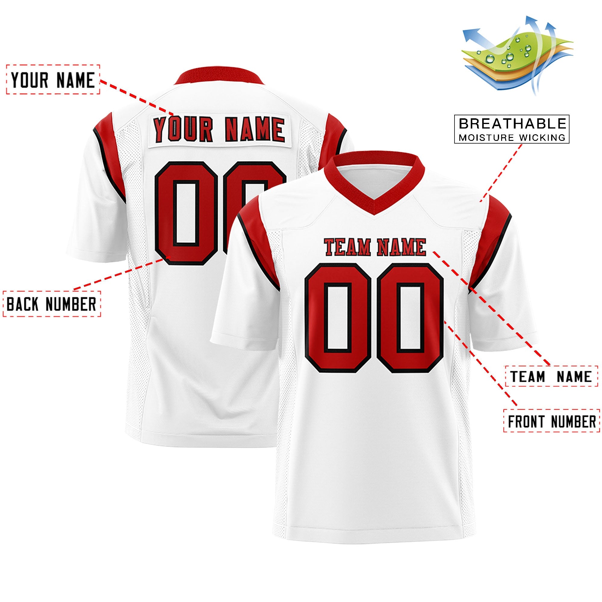 Custom White Red Personalized Shoulder Cut Two-Tone Authentic Football Jersey