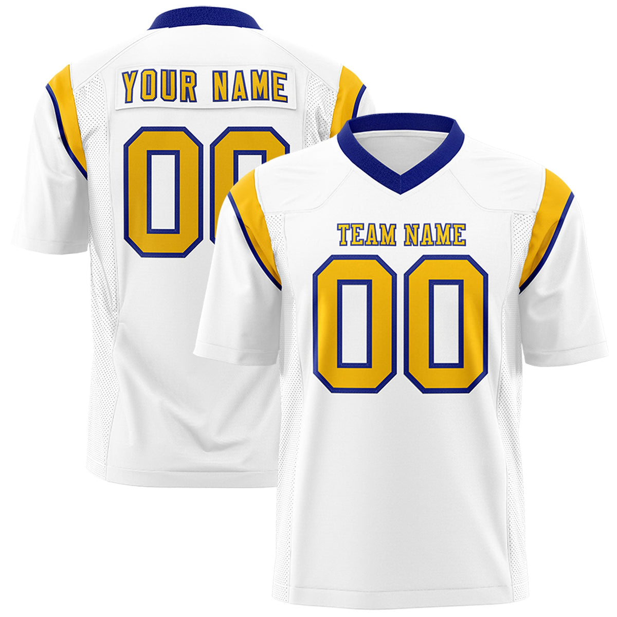 Custom Flag Football Jersey | White Yellow Color Block For Youth &amp; Men | Add Name, Number &amp; Logo | KXKSHOP