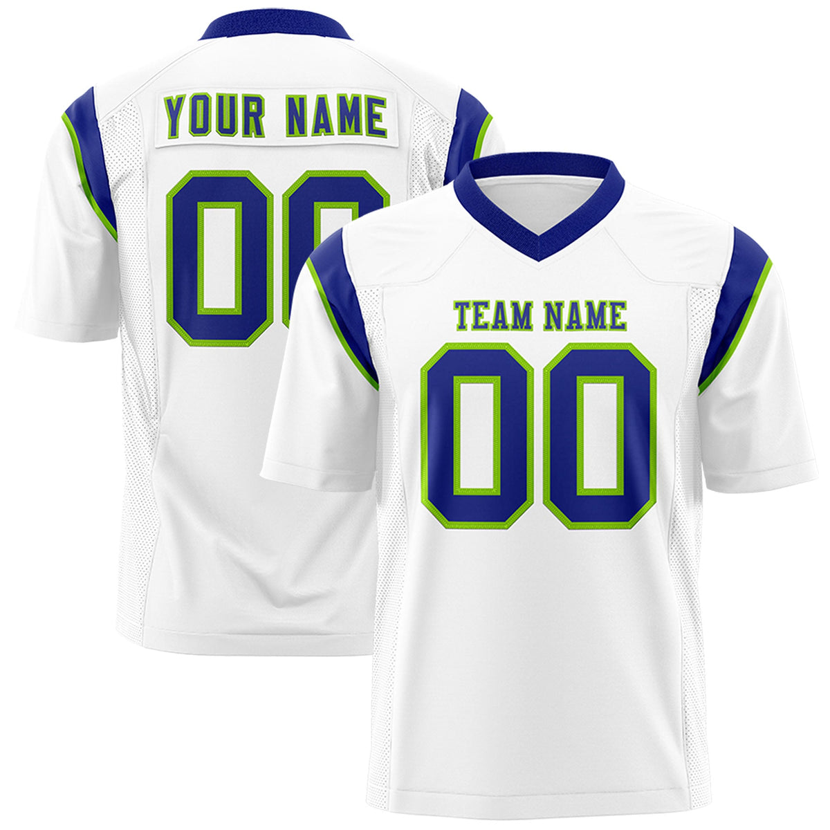 Custom Flag Football Jersey | White Neon Green Color Block For Youth &amp; Men | Add Name, Number &amp; Logo | KXKSHOP