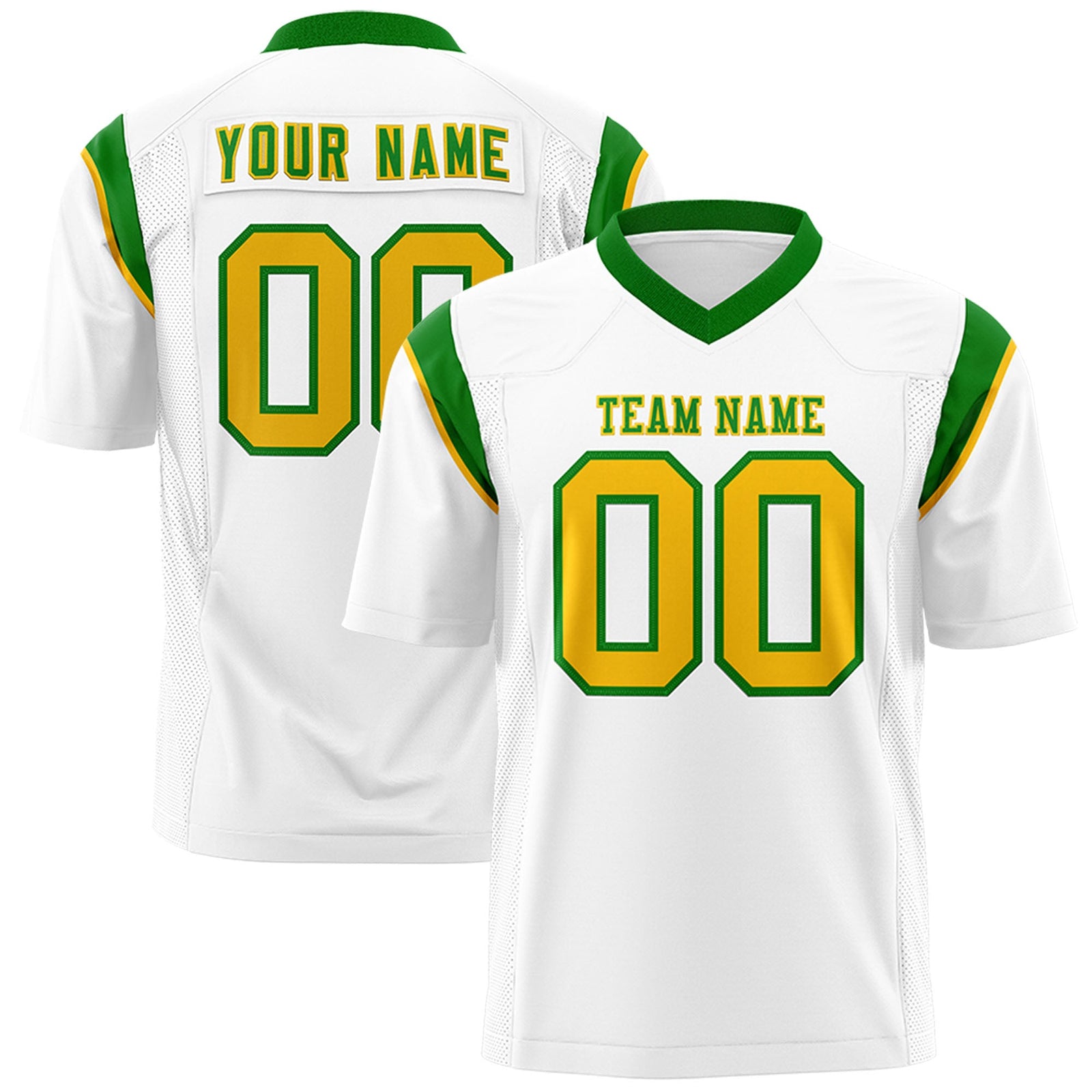 Custom Flag Football Jersey | White Kelly Green Color Block For Youth & Men | Add Name, Number & Logo | KXKSHOP