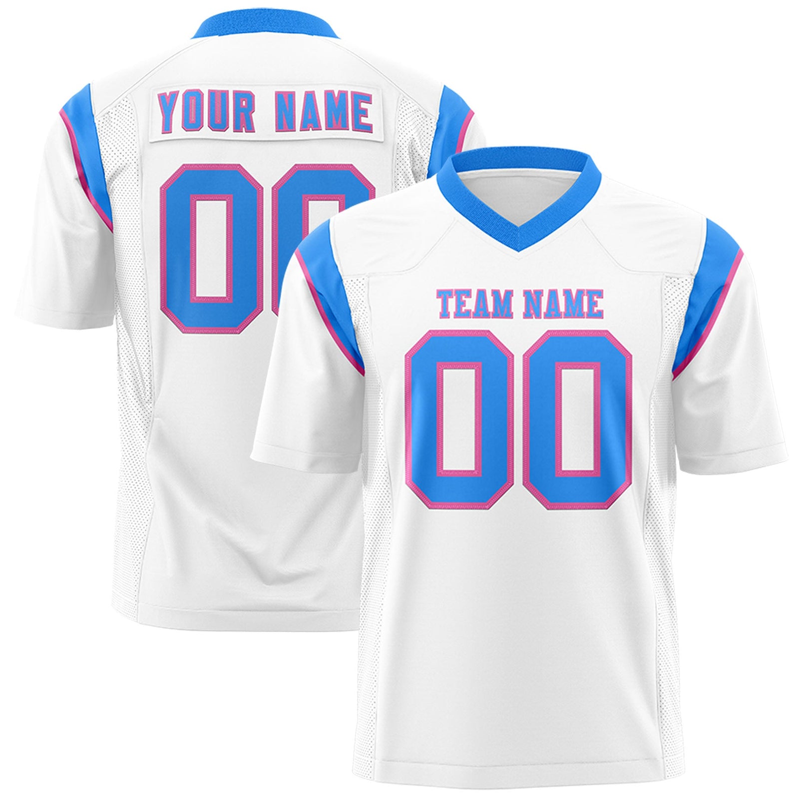 Custom Flag Football Jersey | White Powder Blue Color Block For Youth & Men | Add Name, Number & Logo | KXKSHOP