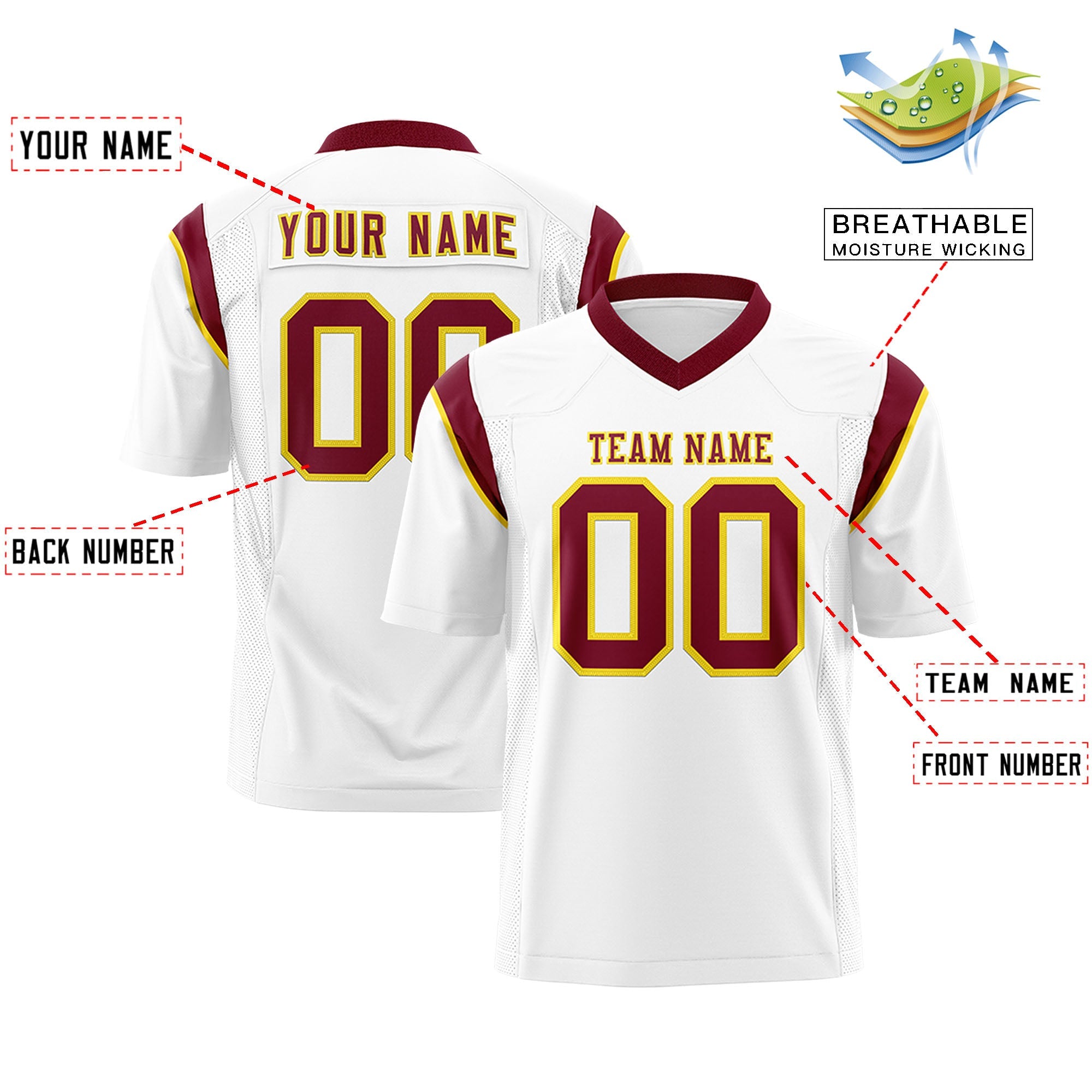 Custom Flag Football Jersey | White Cardinal Color Block For Youth & Men | Add Name, Number & Logo | KXKSHOP
