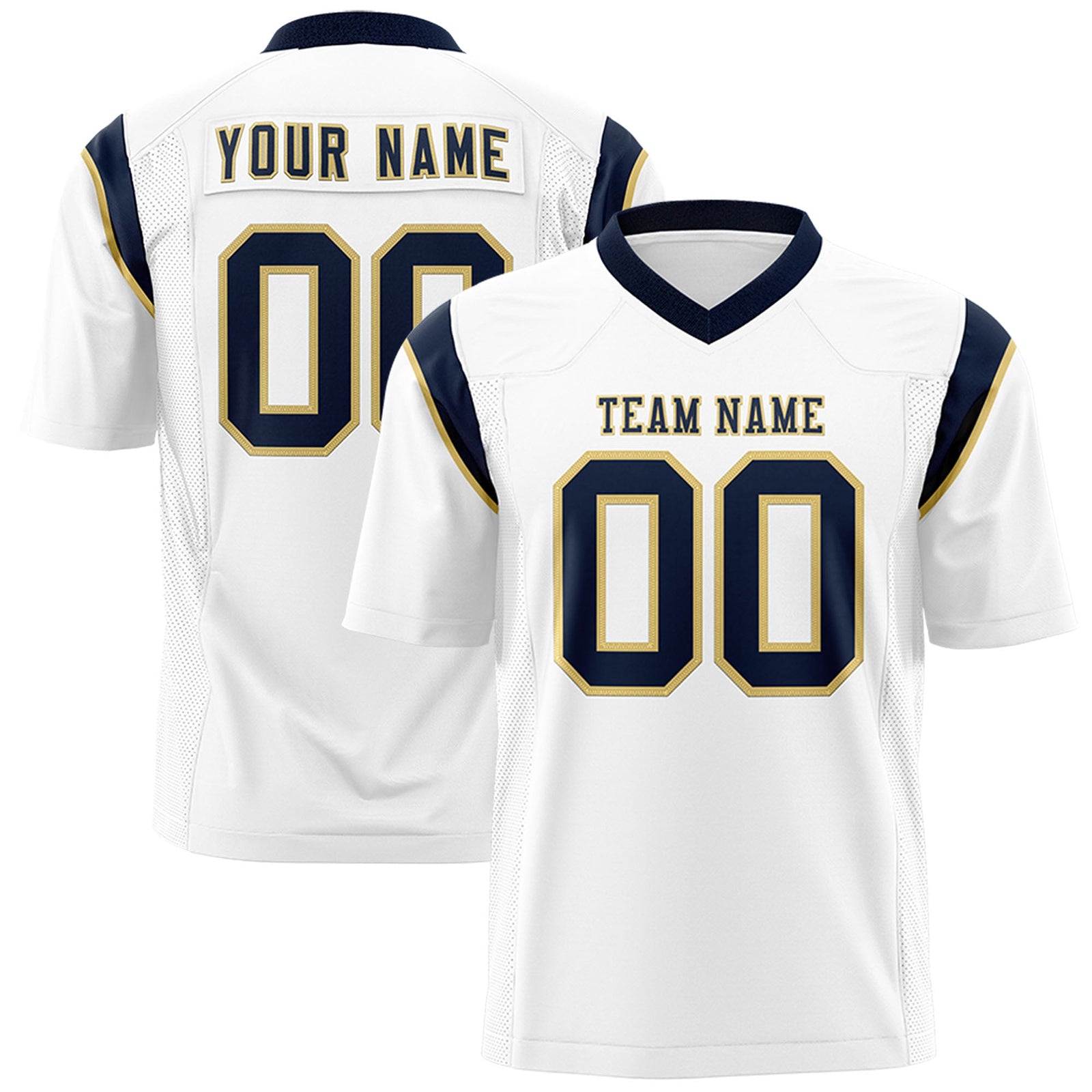 Custom Flag Football Jersey | White Navy Color Block For Youth & Men | Add Name, Number & Logo | KXKSHOP