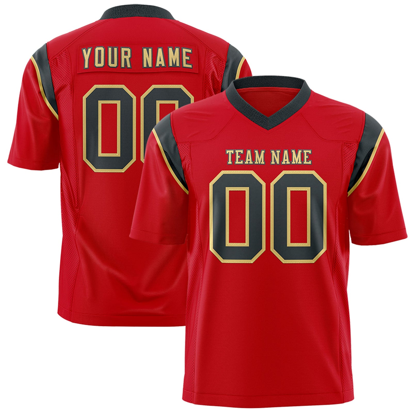 Custom Flag Football Jersey | Red Black Color Block For Youth & Men | Add Name, Number & Logo | KXKSHOP