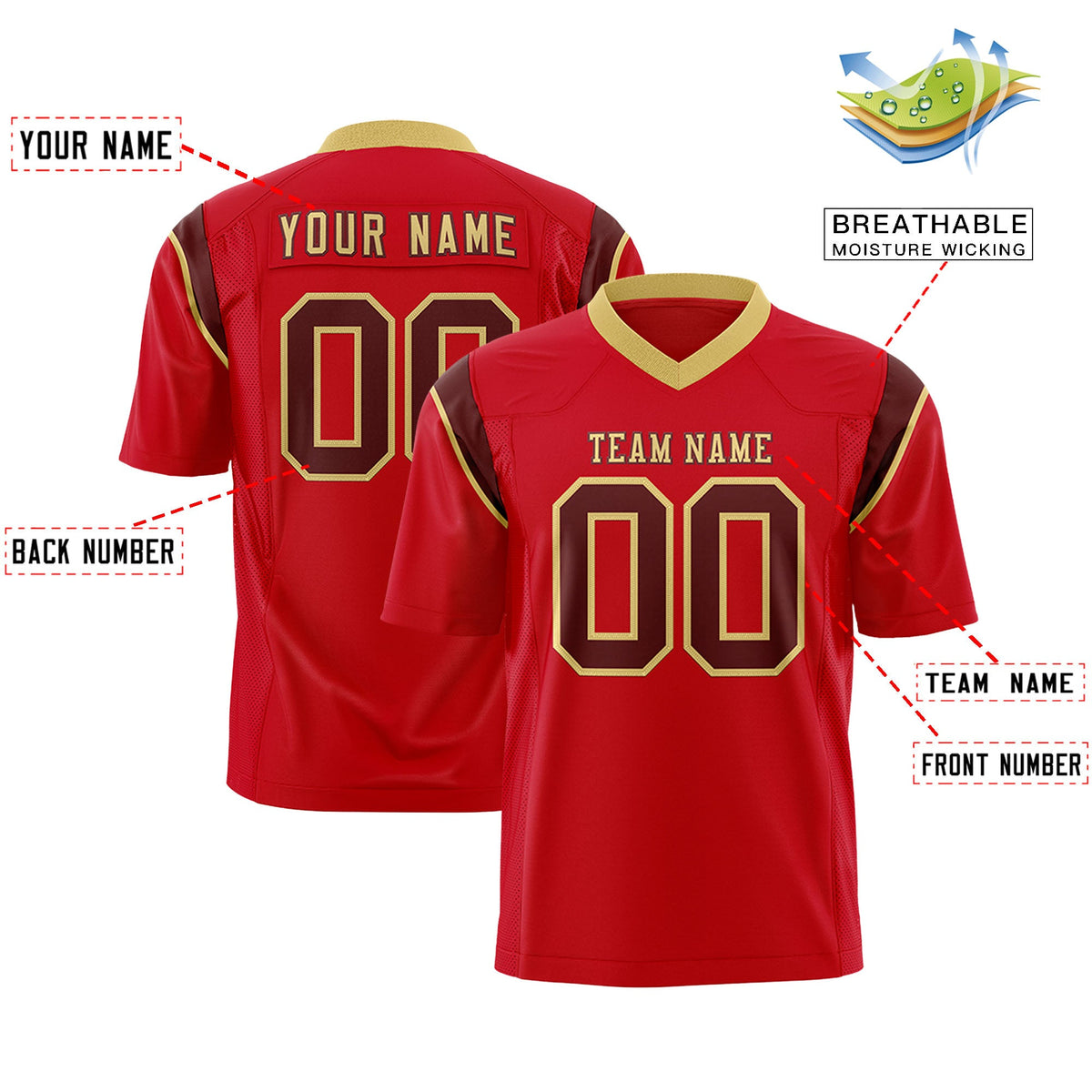 Custom Flag Football Jersey | Red Crimson Color Block For Youth &amp; Men | Add Name, Number &amp; Logo | KXKSHOP