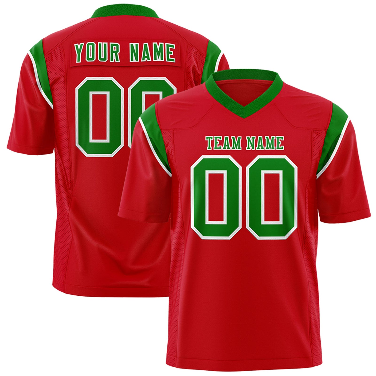 Custom Flag Football Jersey | Red Kelly Green Color Block For Youth & Men | Add Name, Number & Logo | KXKSHOP