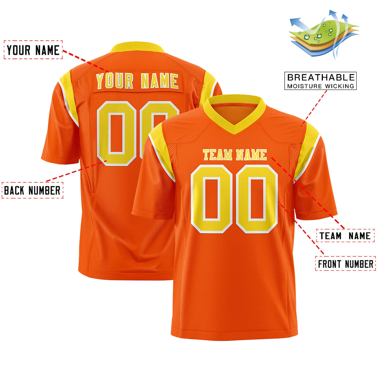 Custom Flag Football Jersey | Orange Gold Color Block For Youth &amp; Men | Add Name, Number &amp; Logo | KXKSHOP