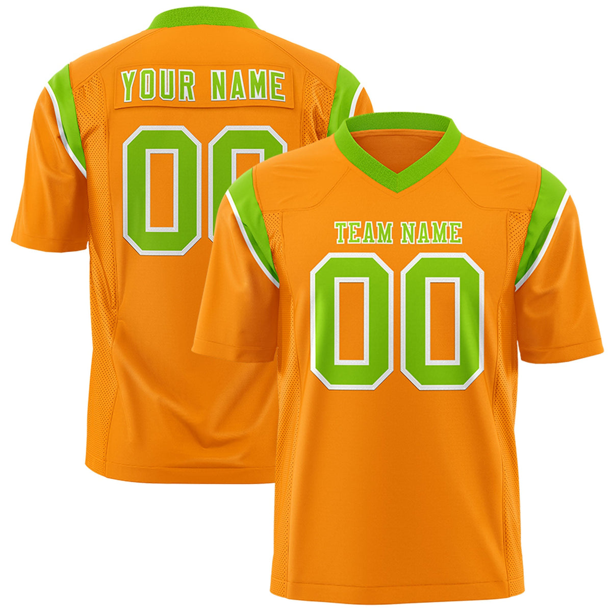 Custom Flag Football Jersey | Gold Orange Neon Green Color Block For Youth &amp; Men | Add Name, Number &amp; Logo | KXKSHOP