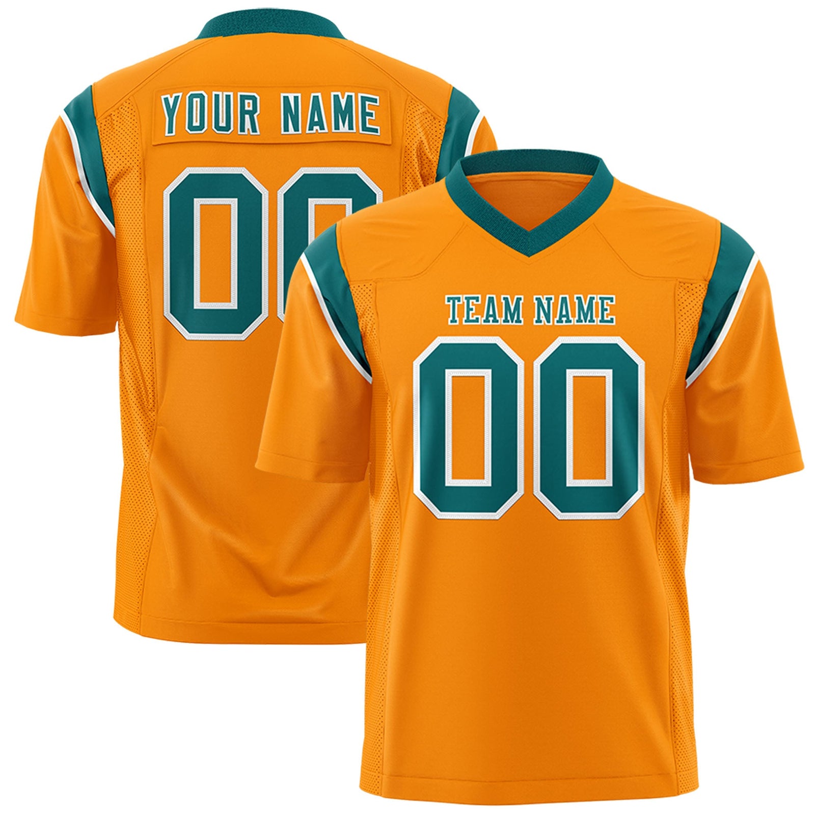 Custom Flag Football Jersey | Gold Orange Aqua Color Block For Youth & Men | Add Name, Number & Logo | KXKSHOP