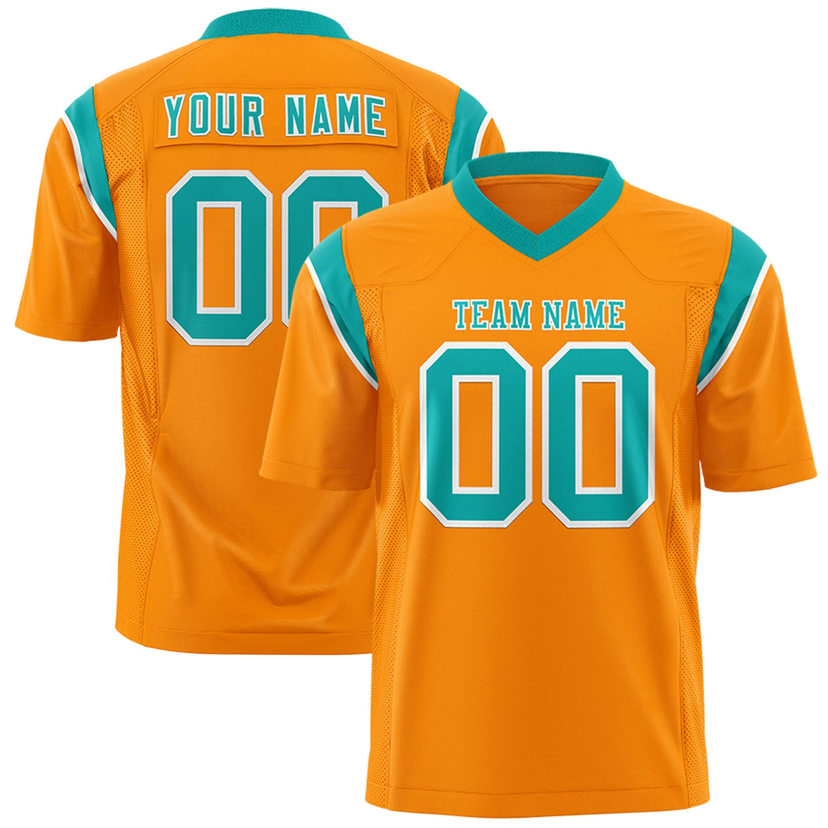 Custom Flag Football Jersey | Gold Orange Bright Green Color Block For Youth &amp; Men | Add Name, Number &amp; Logo | KXKSHOP