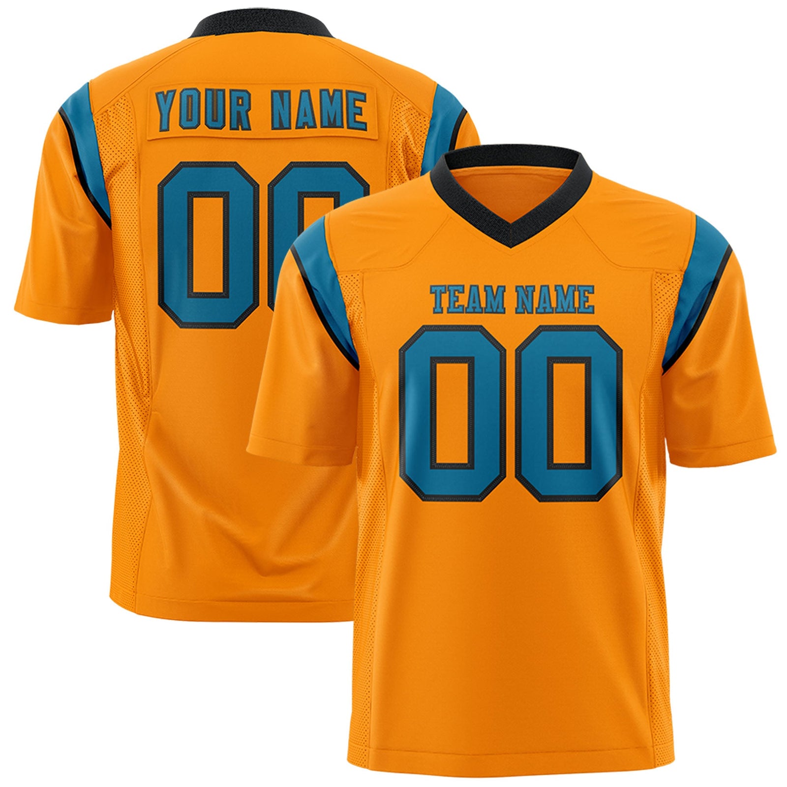 Custom Flag Football Jersey | Gold Orange Aqua Color Block For Youth & Men | Add Name, Number & Logo | KXKSHOP