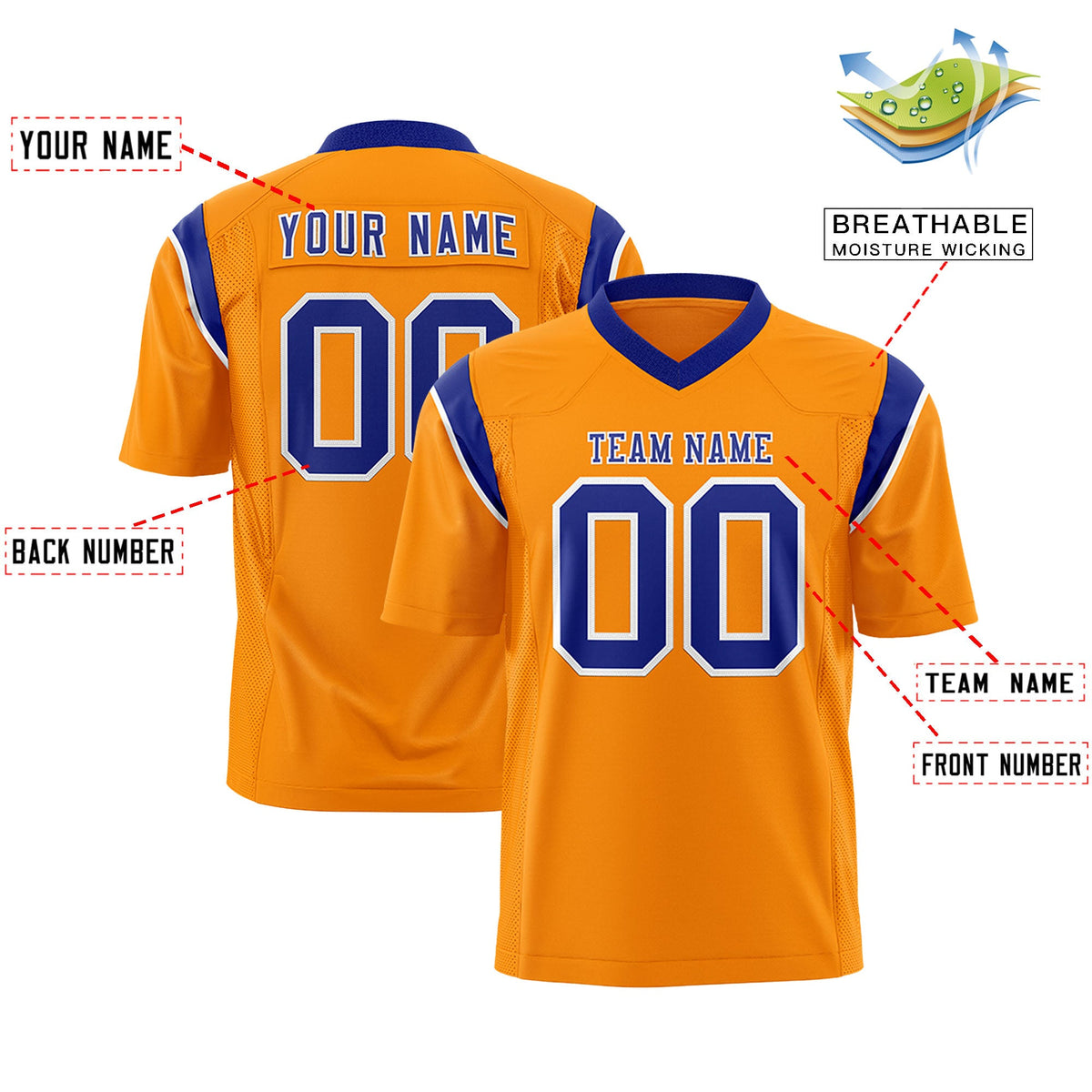 Custom Flag Football Jersey | Gold Orange Purple Color Block For Youth &amp; Men | Add Name, Number &amp; Logo | KXKSHOP
