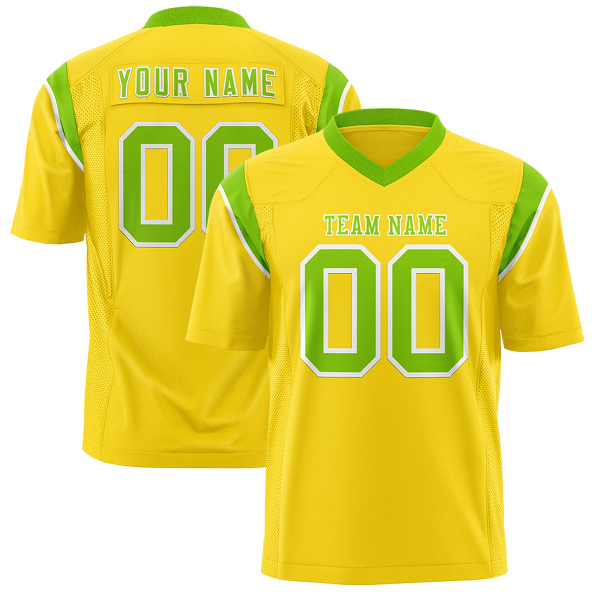 Custom Flag Football Jersey | Gold Neon Green Color Block For Youth &amp; Men | Add Name, Number &amp; Logo | KXKSHOP