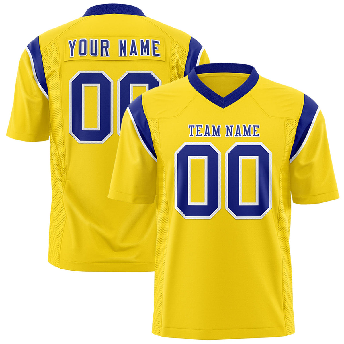 Custom Flag Football Jersey | Gold Royal Color Block For Youth &amp; Men | Add Name, Number &amp; Logo | KXKSHOP