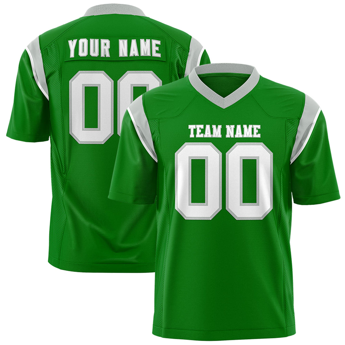Custom Flag Football Jersey | Kelly Green Gray Color Block For Youth &amp; Men | Add Name, Number &amp; Logo | KXKSHOP