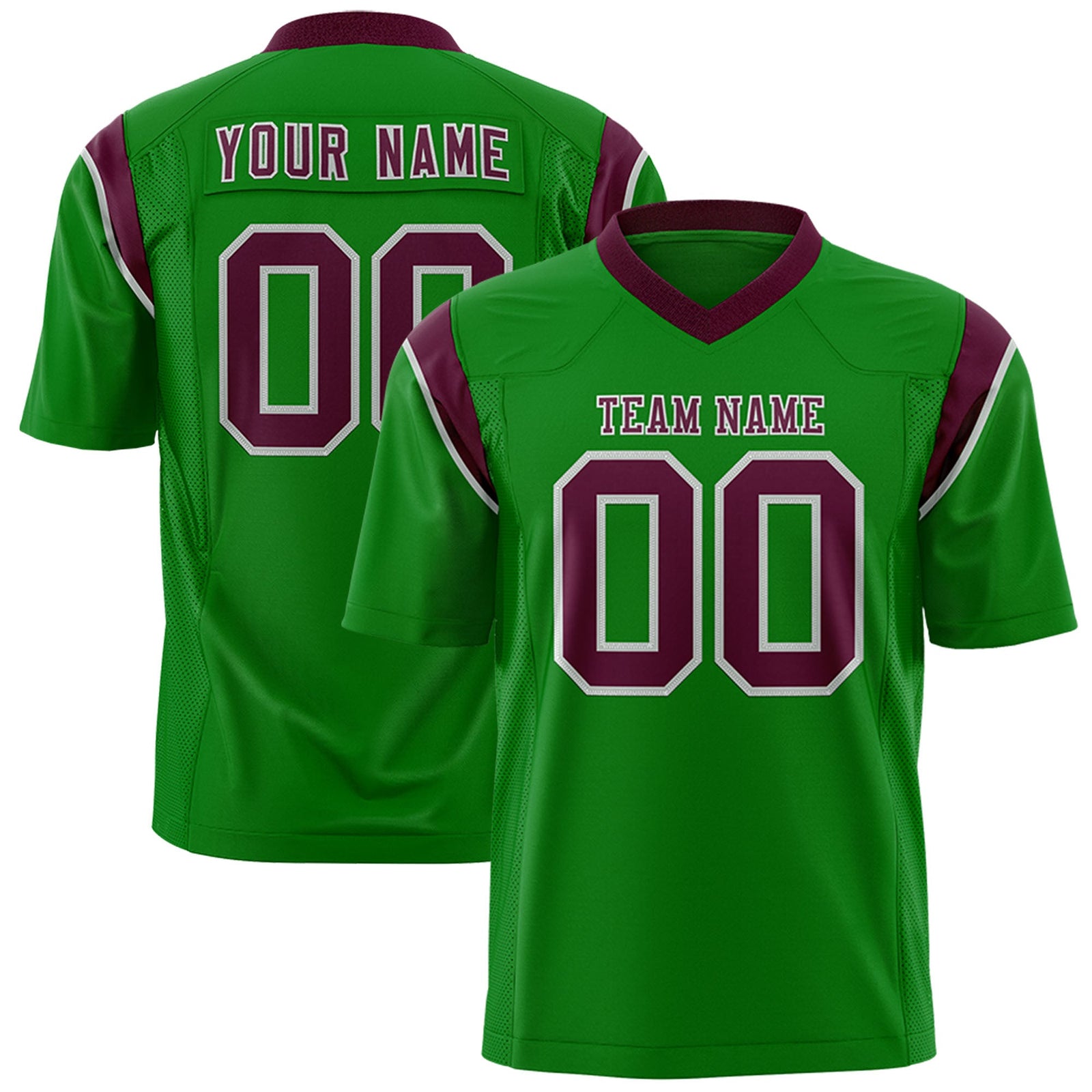 Custom Flag Football Jersey | Kelly Green Burgundy Color Block For Youth & Men | Add Name, Number & Logo | KXKSHOP