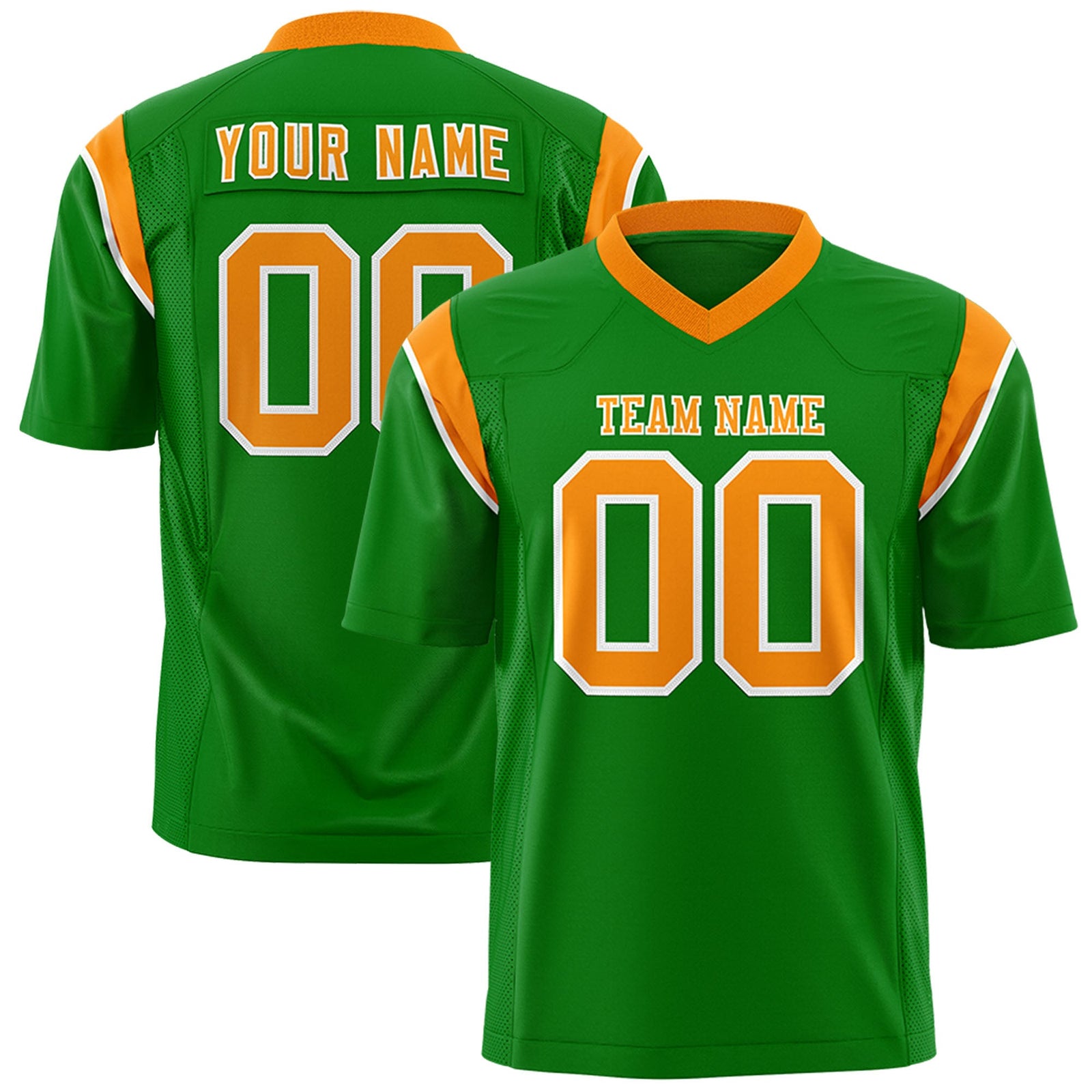 Custom Flag Football Jersey | Kelly Green Gold Orange Color Block For Youth & Men | Add Name, Number & Logo | KXKSHOP