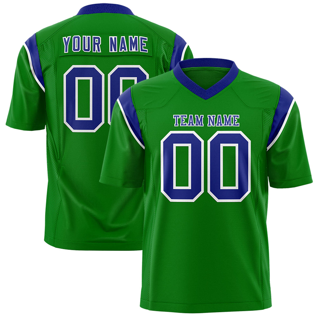 Custom Flag Football Jersey | Kelly Green Royal Color Block For Youth &amp; Men | Add Name, Number &amp; Logo | KXKSHOP