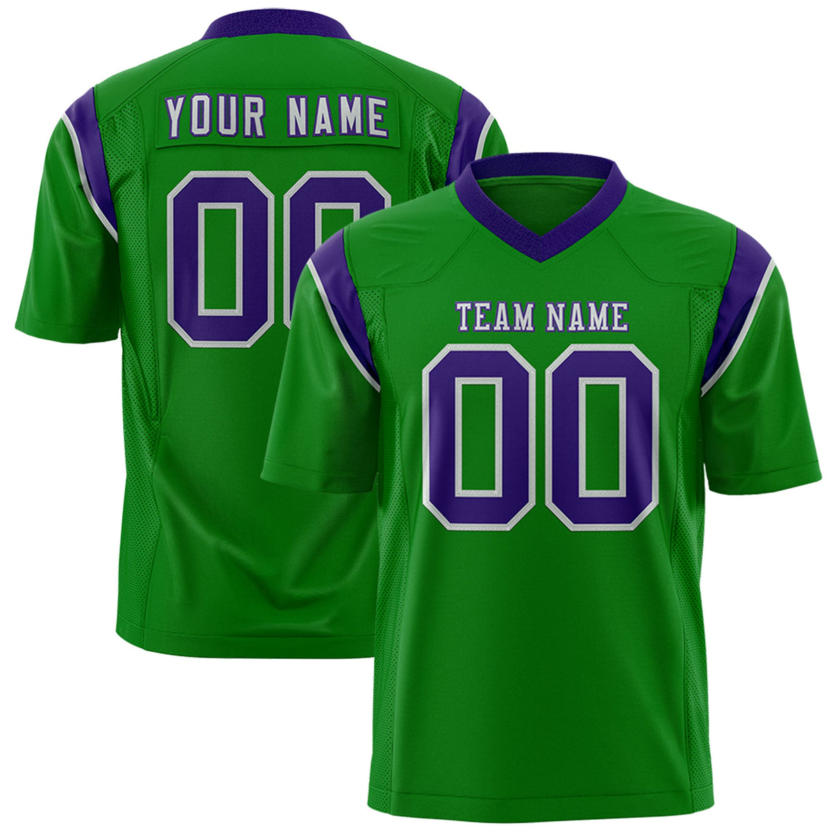 Custom Flag Football Jersey | Kelly Green Purple Color Block For Youth &amp; Men | Add Name, Number &amp; Logo | KXKSHOP