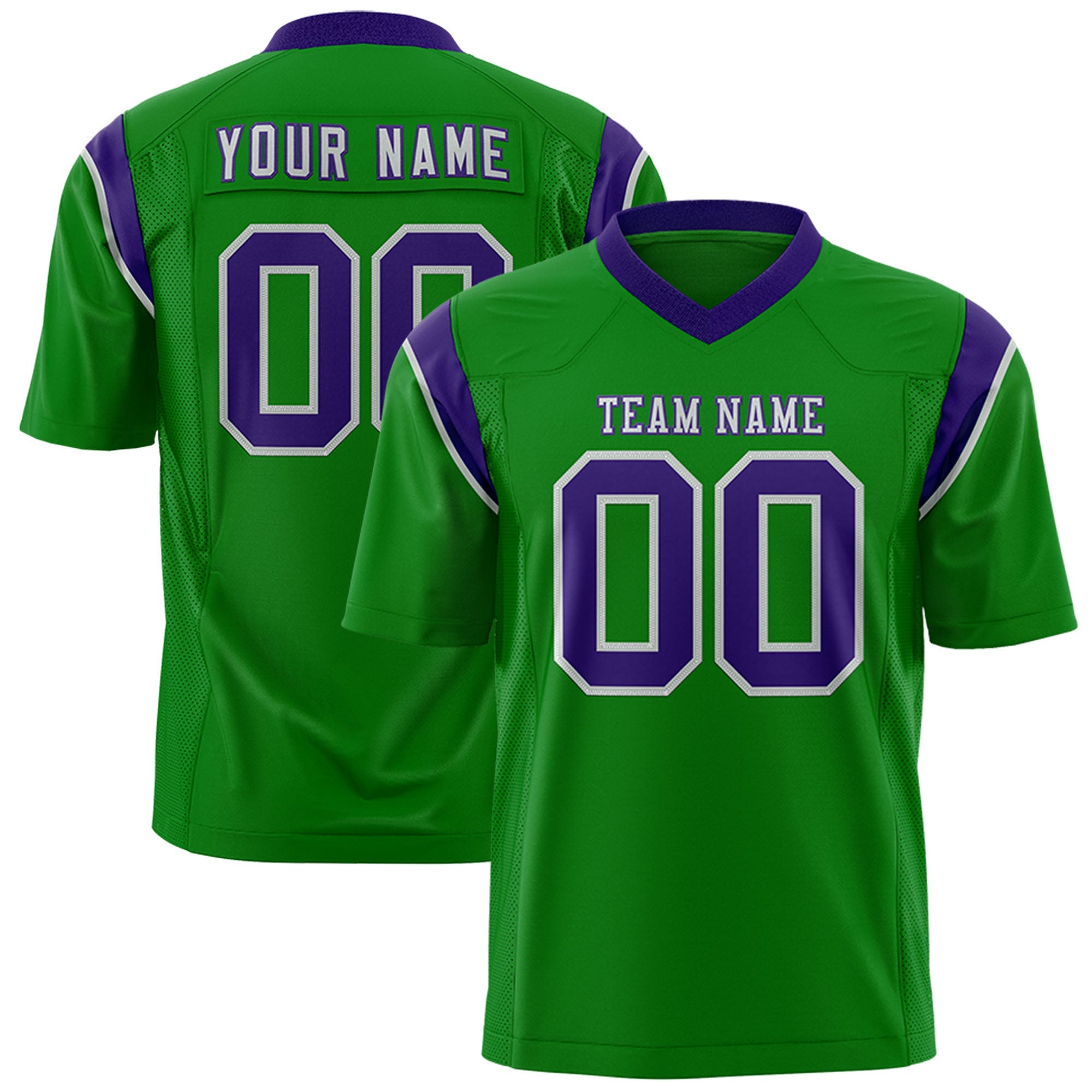 Custom Flag Football Jersey | Kelly Green Purple Color Block For Youth & Men | Add Name, Number & Logo | KXKSHOP