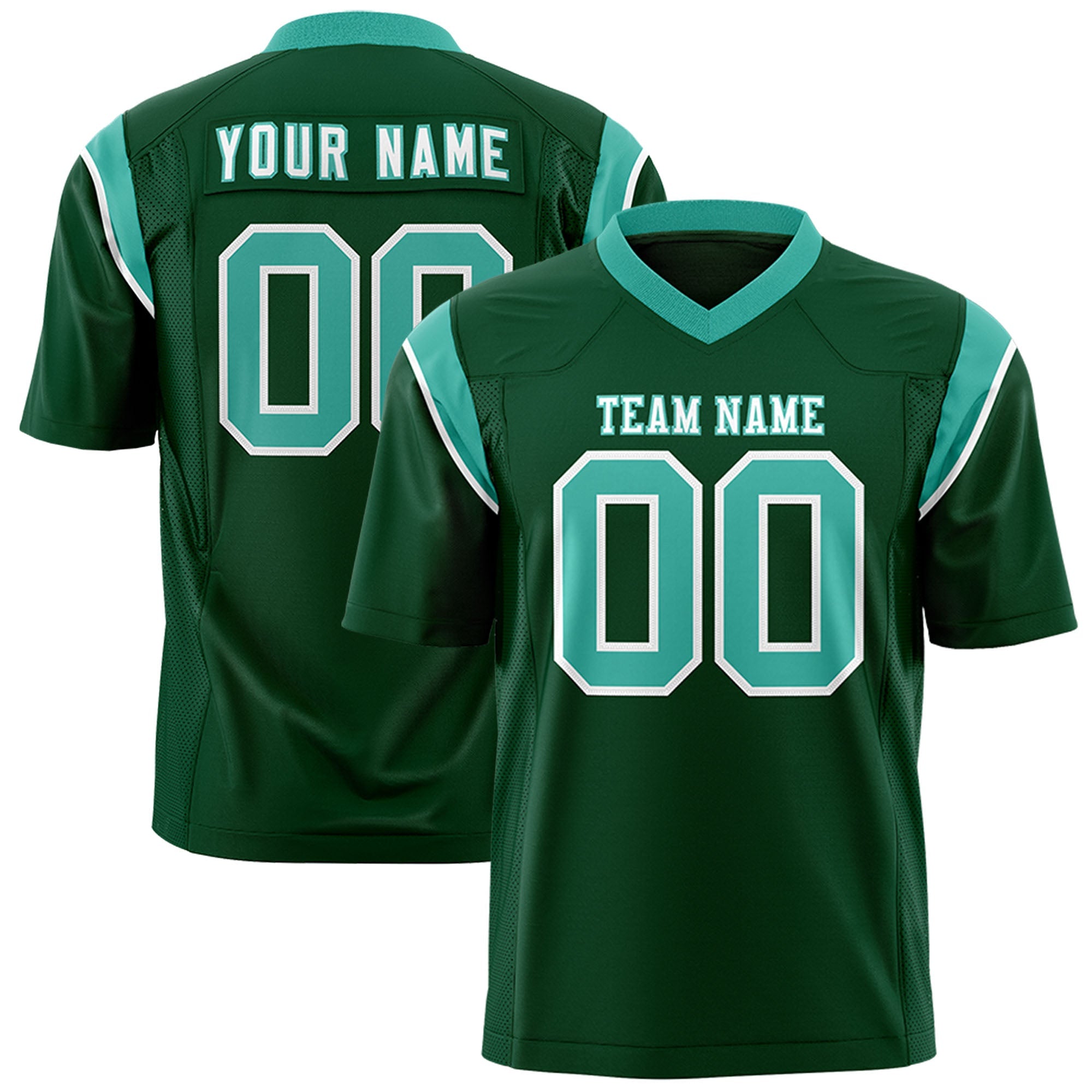 Custom Flag Football Jersey | Green Aqua Color Block For Youth & Men | Add Name, Number & Logo | KXKSHOP