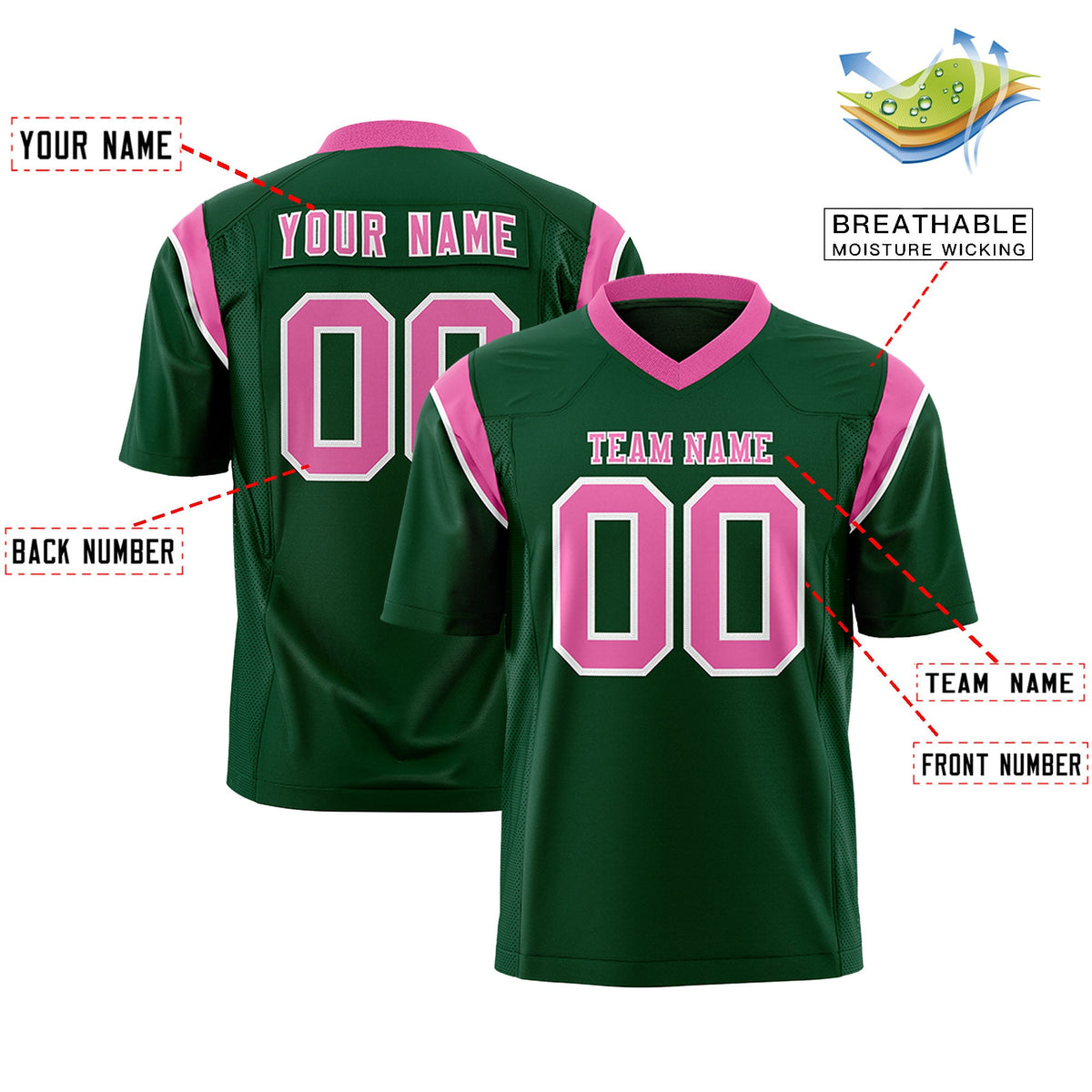 Custom Flag Football Jersey | Green Pink Color Block For Youth &amp; Men | Add Name, Number &amp; Logo | KXKSHOP
