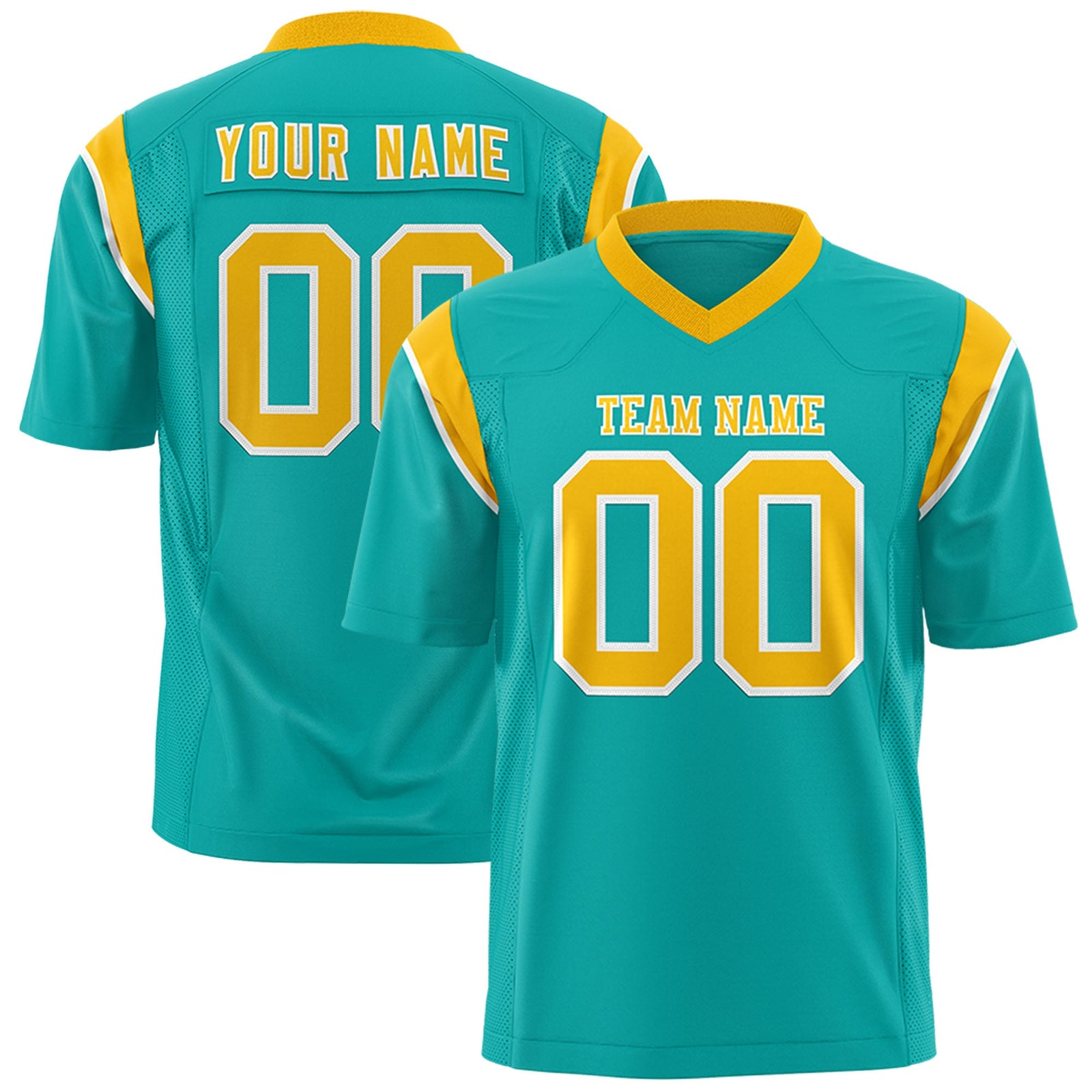 Custom Flag Football Jersey | Aqua Gold Color Block For Youth & Men | Add Name, Number & Logo | KXKSHOP