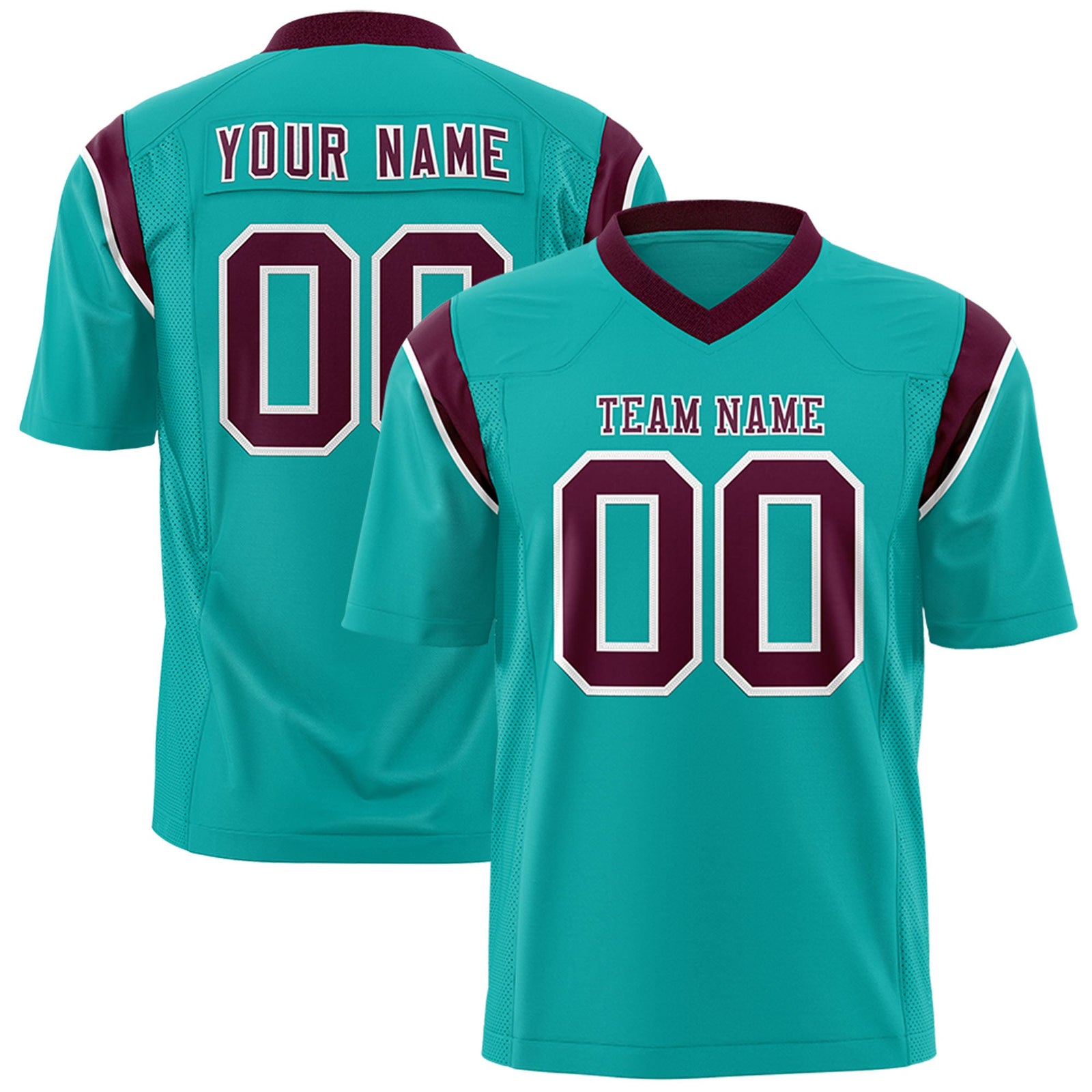 Custom Flag Football Jersey | Aqua Crimson Color Block For Youth & Men | Add Name, Number & Logo | KXKSHOP