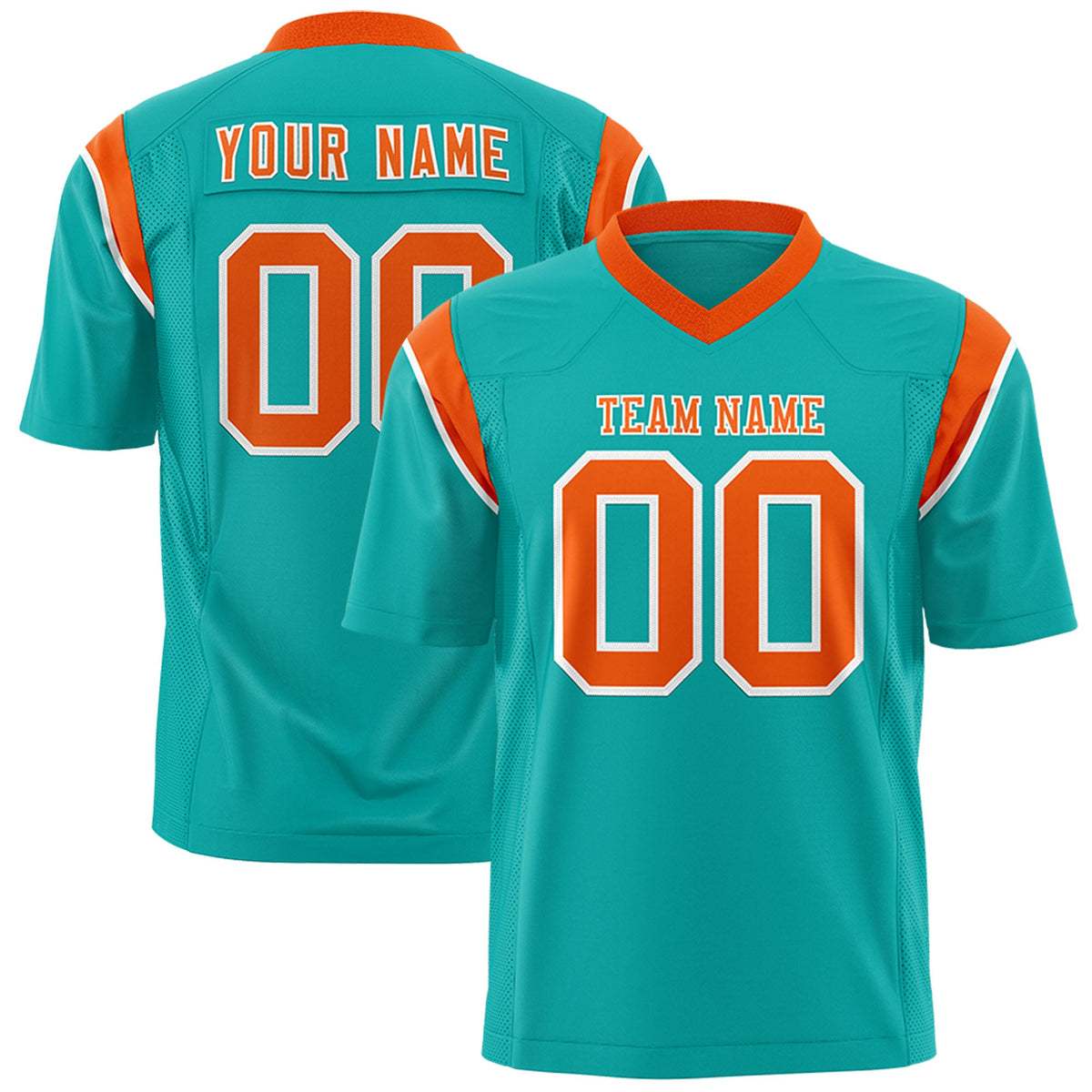 Custom Flag Football Jersey | Aqua Orange Color Block For Youth &amp; Men | Add Name, Number &amp; Logo | KXKSHOP
