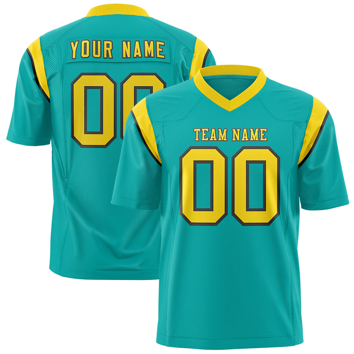 Custom Flag Football Jersey | Aqua Gold Color Block For Youth &amp; Men | Add Name, Number &amp; Logo | KXKSHOP