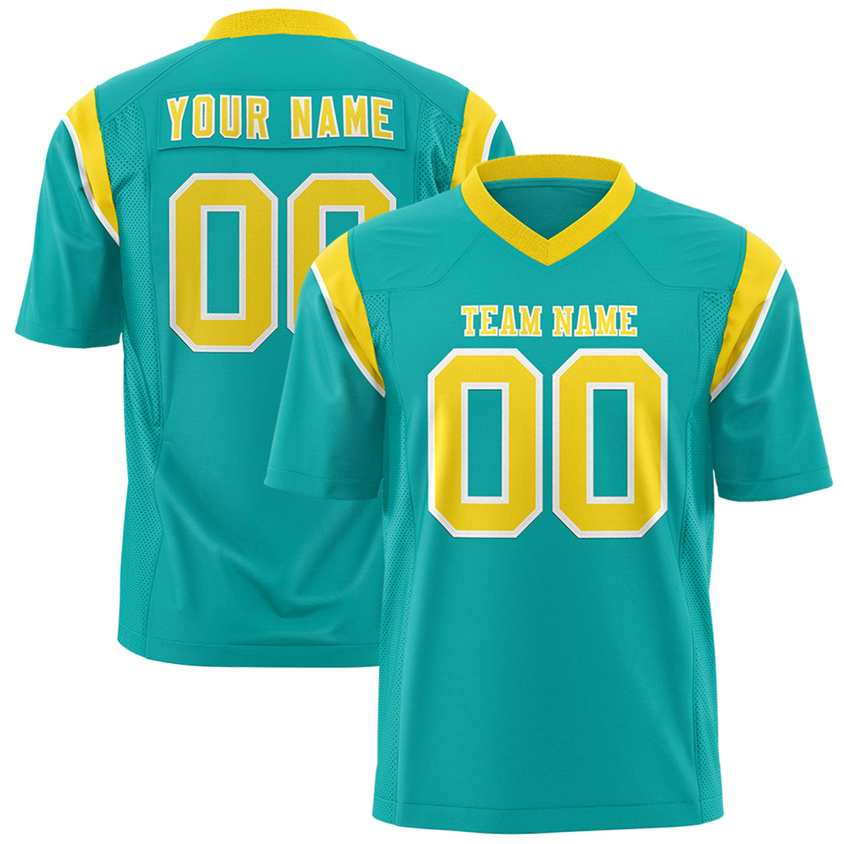 Custom Flag Football Jersey | Aqua Gold Color Block For Youth &amp; Men | Add Name, Number &amp; Logo | KXKSHOP