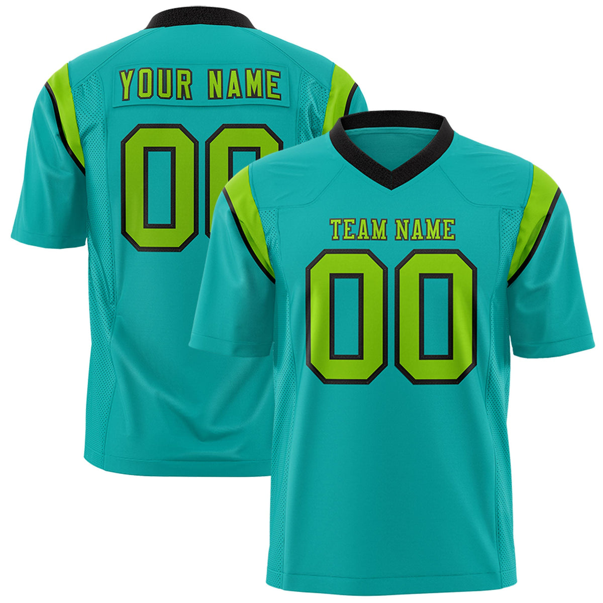 Custom Flag Football Jersey | Aqua Neon Green Color Block For Youth &amp; Men | Add Name, Number &amp; Logo | KXKSHOP