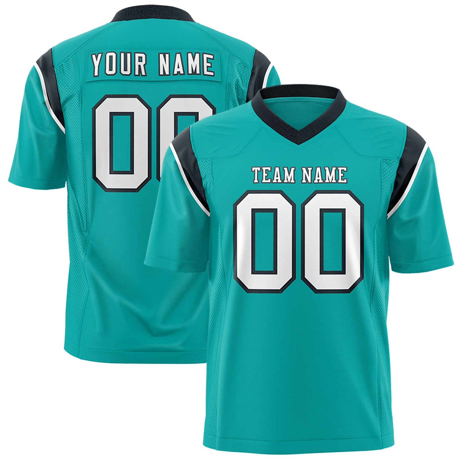Custom Flag Football Jersey | Aqua Black Color Block For Youth & Men | Add Name, Number & Logo | KXKSHOP