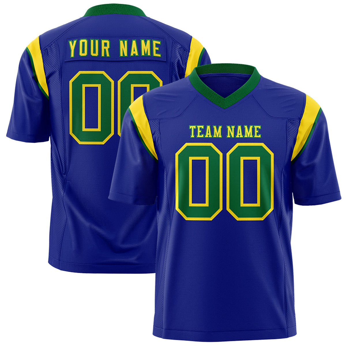 Custom Flag Football Jersey | Royal Kelly Green Color Block For Youth &amp; Men | Add Name, Number &amp; Logo | KXKSHOP