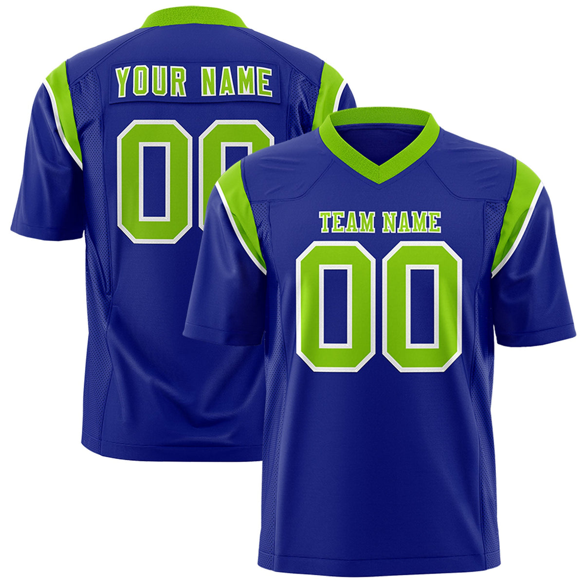 Custom Flag Football Jersey | Royal Neon Green Color Block For Youth &amp; Men | Add Name, Number &amp; Logo | KXKSHOP