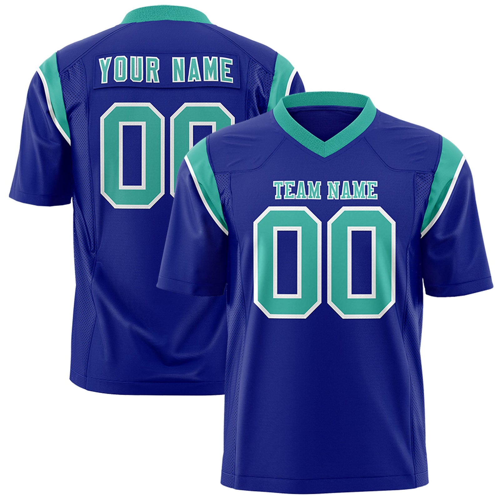 Custom Flag Football Jersey | Royal Aqua Color Block For Youth & Men | Add Name, Number & Logo | KXKSHOP