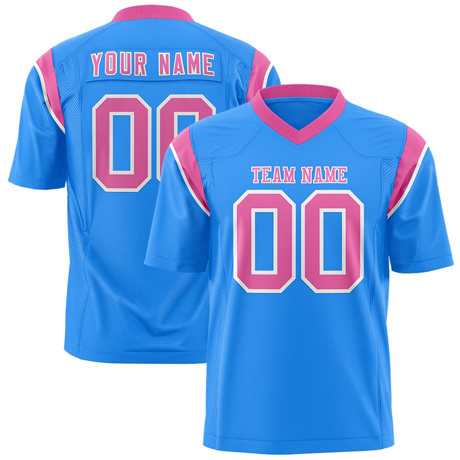 Custom Flag Football Jersey | Powder Blue Pink Color Block For Youth & Men | Add Name, Number & Logo | KXKSHOP