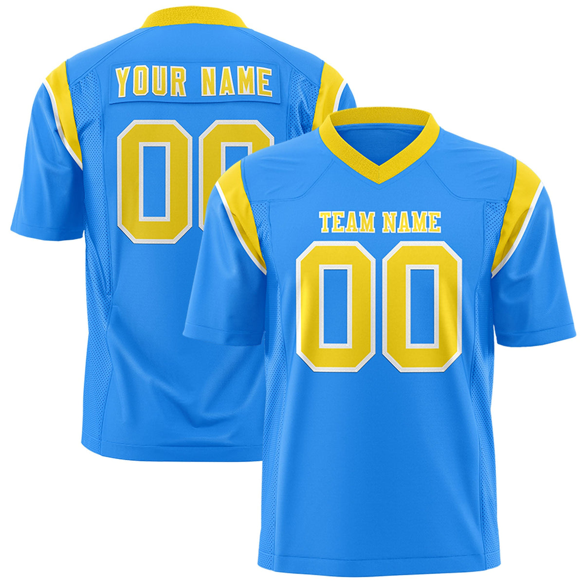 Custom Flag Football Jersey | Powder Blue Gold Color Block For Youth &amp; Men | Add Name, Number &amp; Logo | KXKSHOP
