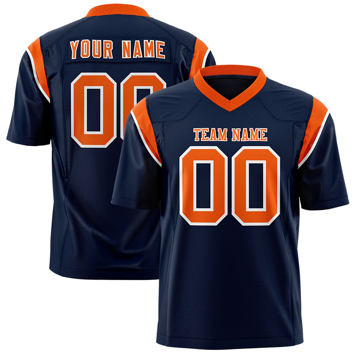 Custom Flag Football Jersey | Navy Orange Color Block For Youth &amp; Men | Add Name, Number &amp; Logo | KXKSHOP