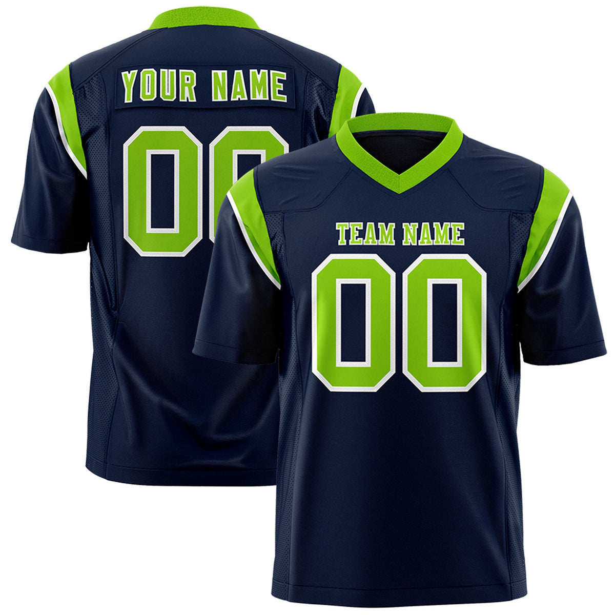 Custom Flag Football Jersey | Navy Neon Green Color Block For Youth &amp; Men | Add Name, Number &amp; Logo | KXKSHOP