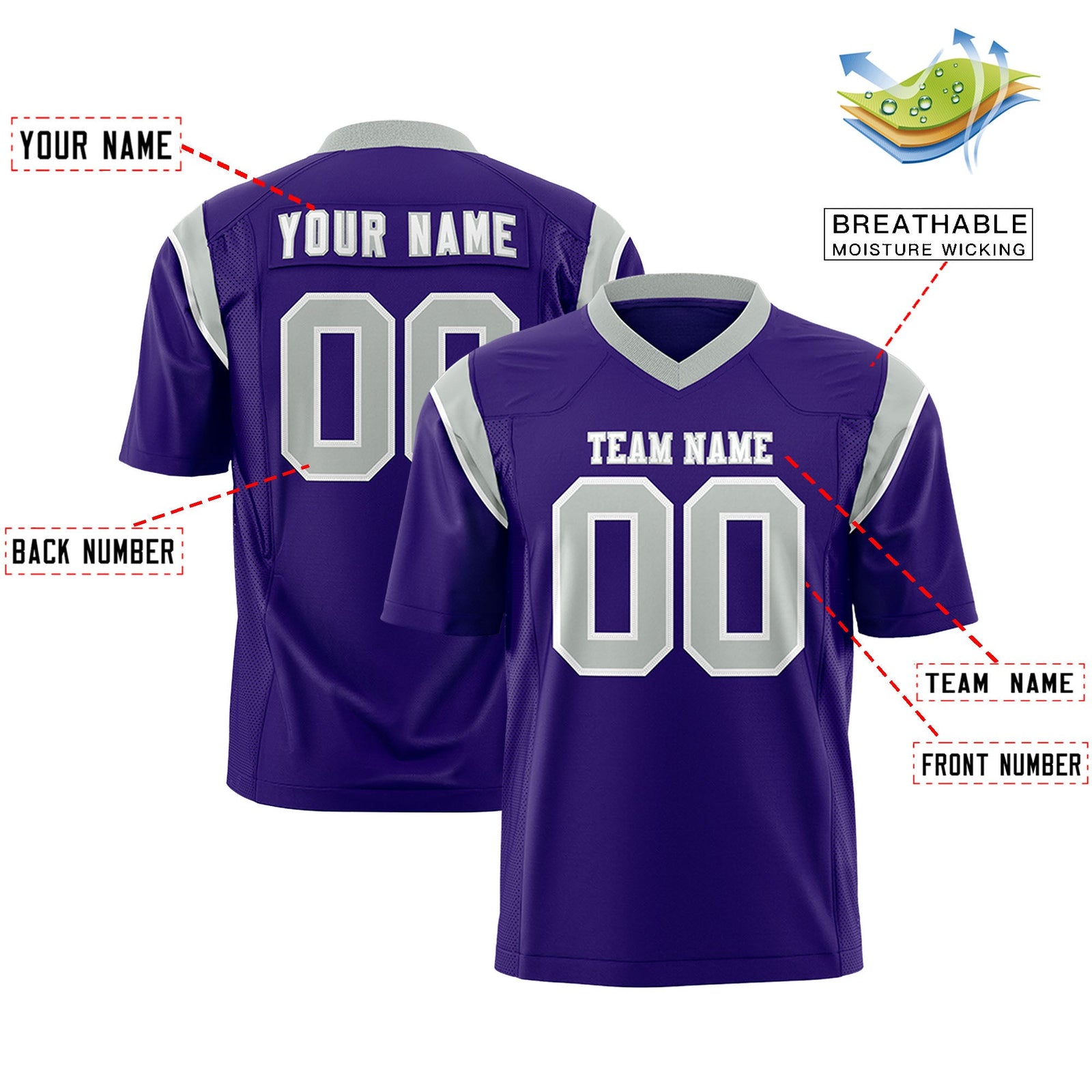 Custom Flag Football Jersey | Purple Gray Color Block For Youth & Men | Add Name, Number & Logo | KXKSHOP