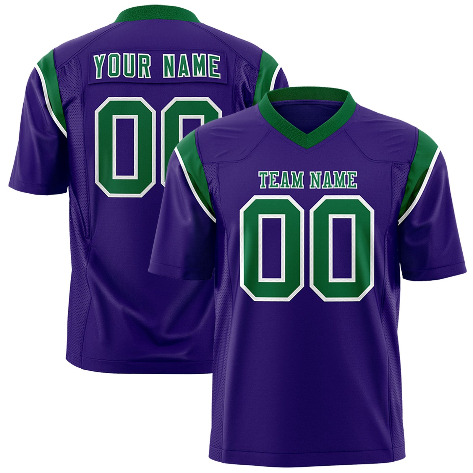 Custom Flag Football Jersey | Purple Kelly Green Color Block For Youth & Men | Add Name, Number & Logo | KXKSHOP