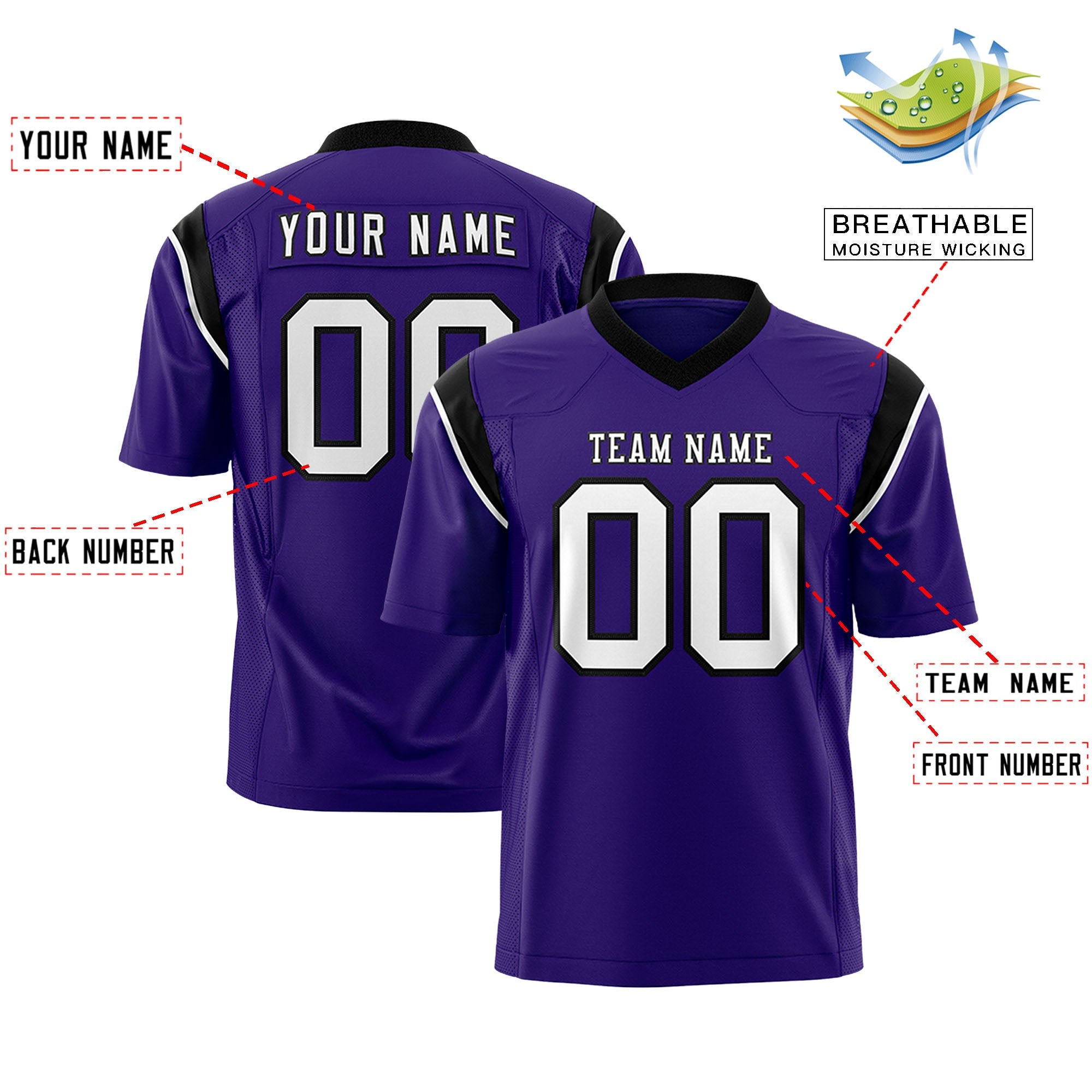 Custom Flag Football Jersey | Purple Black Color Block For Youth & Men | Add Name, Number & Logo | KXKSHOP