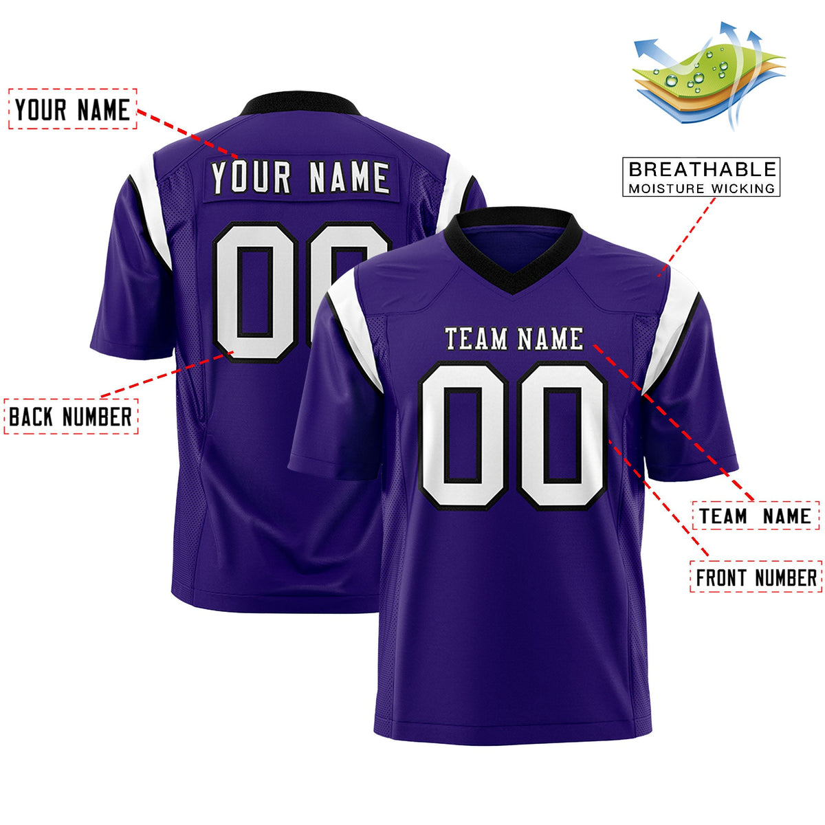 Custom Flag Football Jersey | Purple White Color Block For Youth &amp; Men | Add Name, Number &amp; Logo | KXKSHOP