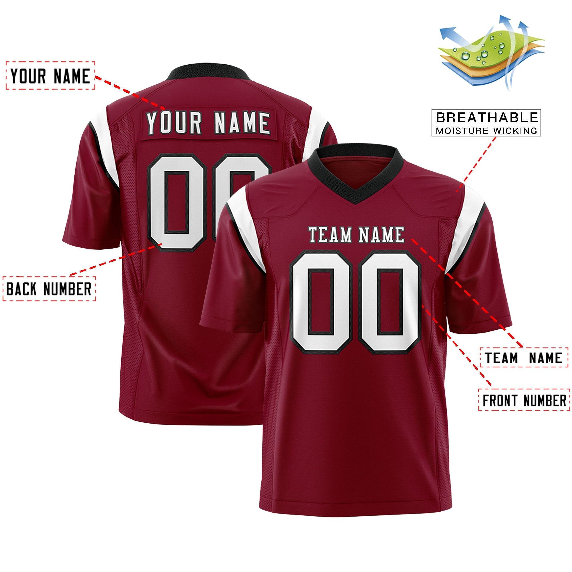 Custom Flag Football Jersey | Cardinal White Color Block For Youth & Men | Add Name, Number & Logo | KXKSHOP