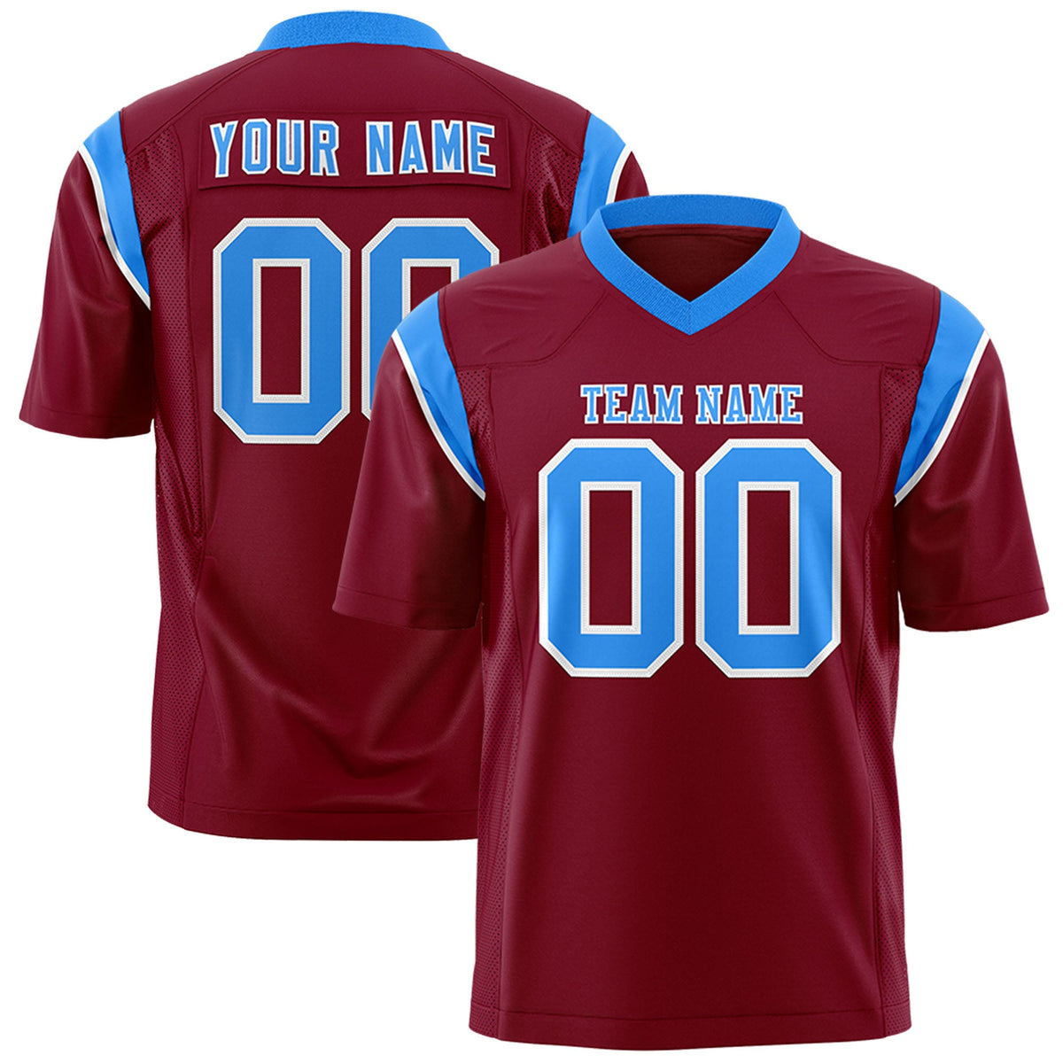 Custom Flag Football Jersey | Cardinal Light Blue Color Block For Youth & Men | Add Name, Number & Logo | KXKSHOP