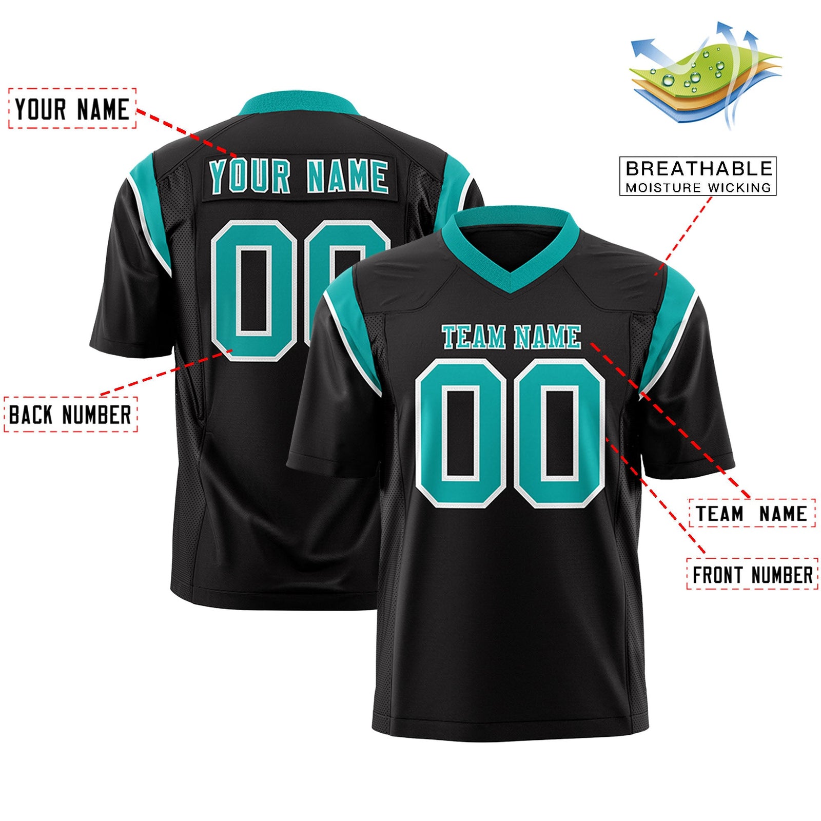 Custom Flag Football Jersey | Black Bright Green Color Block For Youth & Men | Add Name, Number & Logo | KXKSHOP
